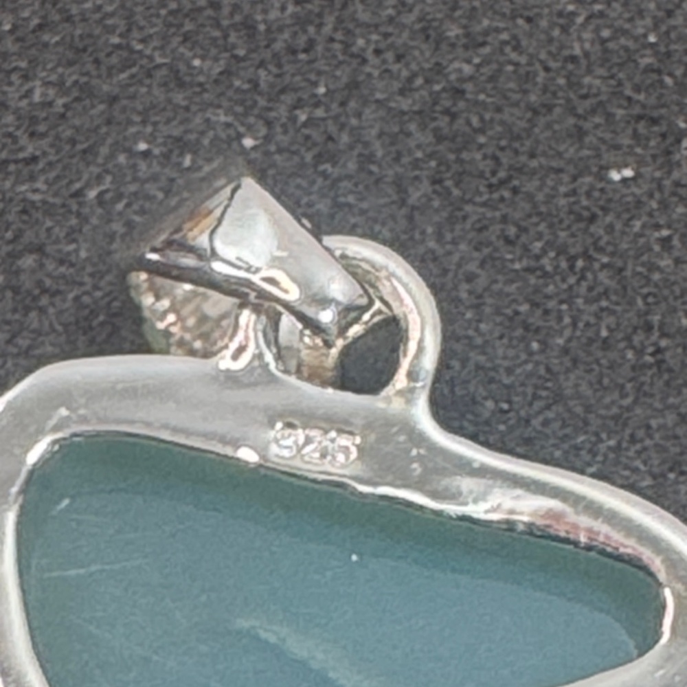 Sterling Silver Sea Glass Style Aqua Pendant - Picture 3 of 6